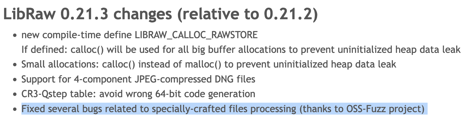 Documentation highlighting changes to LibRaw 0.21.3.