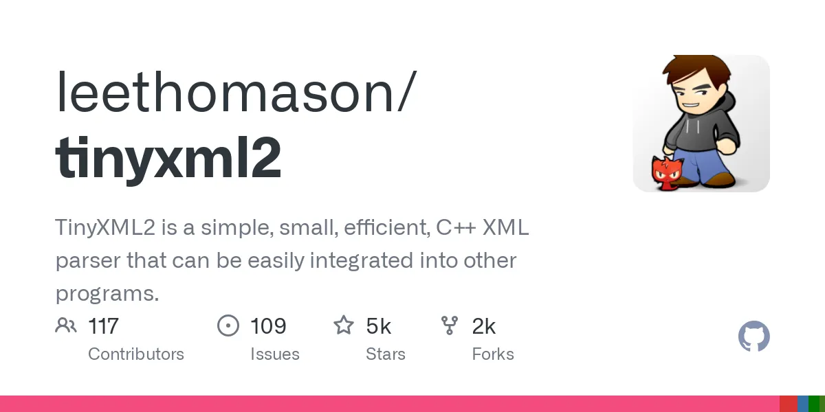 GitHub project repository for TinyXML-2.